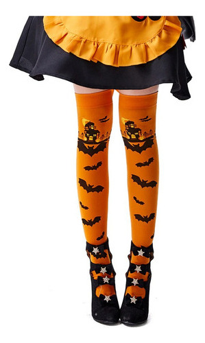 Calcetas Naranja Murciélago Halloween Medias Disfraz Cosplay