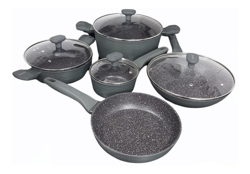 Juego De Ollas Renahouse 9 Pcs En Marmol Wok Incluido