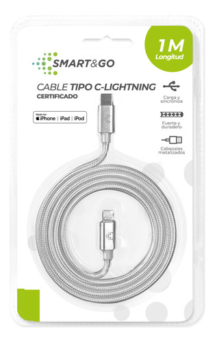 Cable Tipo C Ligthning Smart&go 1m Blanco