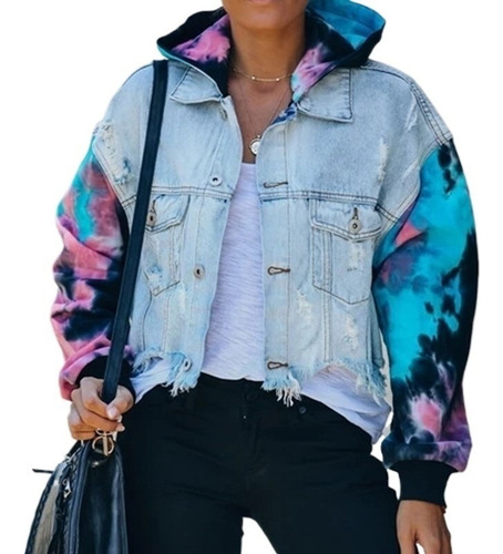 Chaqueta Vaquera De Pie Con Degradado Tie-dye Para Mujer