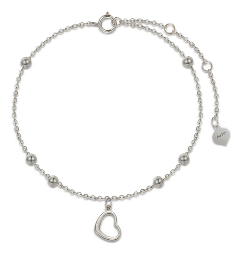 Brazalete De Corazón De Oro Real De 14 Quilates Para Mujer,
