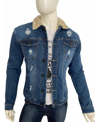 Imagen 1 de 10 de Chamarra Mezclilla Stretch Forro Borrega Hombre Premium Slim
