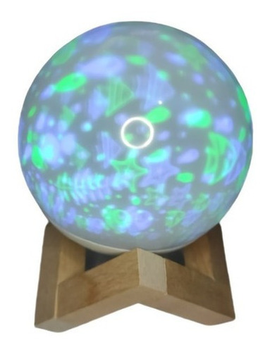 Lámpara Luna 10cm Luz Led Colores Figura Base Madera Y Cable