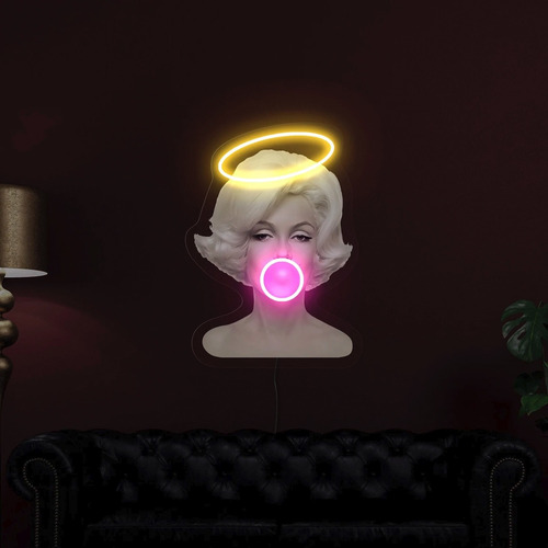 Cuadro Marilyn Letrero Luz Led Neón Bomba Chicle C/ Control Color Bubble gum Marilyn