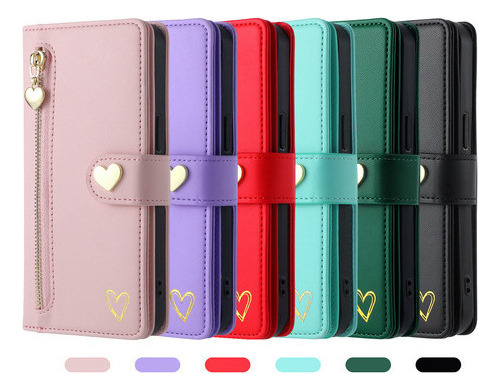 Jing Funda De Piel Tipo Cartera Con Cremallera Para Samsung