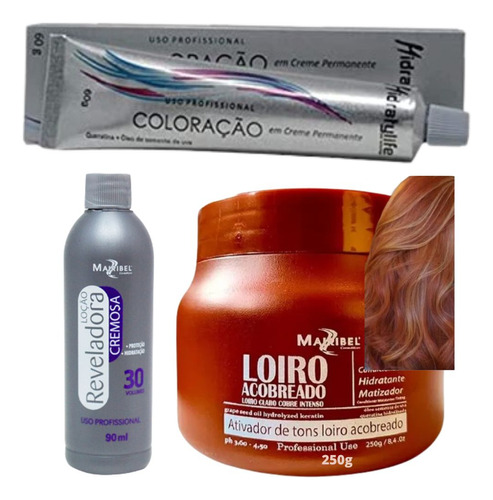  Kit Tinta De Cabelo Profission 1 Coloração 1 Ox 1 Matiz 250g Tom Loiro Médio Acobreado Nº 7.4