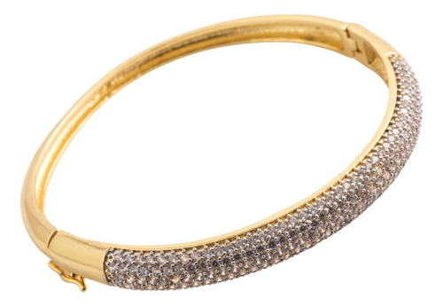 Bracelete Cravejado Luxo 4 Fileiras Zircônia Fecho Trava Comprimento 66.04 Cm Cor Dourado Diâmetro 13 Cm