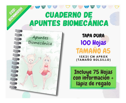 Cuaderno/ Agenda/ Apuntes/ Biomecánica/ A5 (grande)100h