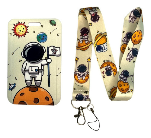 Porta Credencial Con Lanyard Astronauta Sobre Luna Kb181