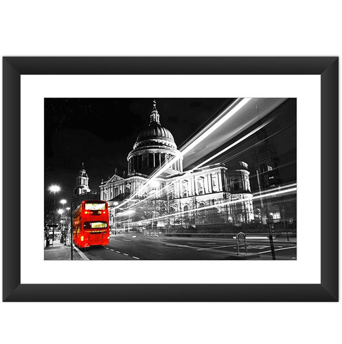 Quadro Londres Onibus Big Ben Vermelho Preto Branco 45x60cm