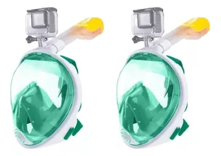 2 Máscaras Full Face Go Pro Dive Motion Infantil - Verde Xs