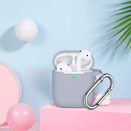 Funda Para AirPods Color Gris Claro Resistente Con Llavero