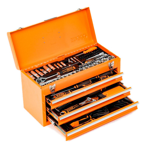 Caja Ingco Metalica Con Herramientas Jgo 132 Pzas Color Amarillo