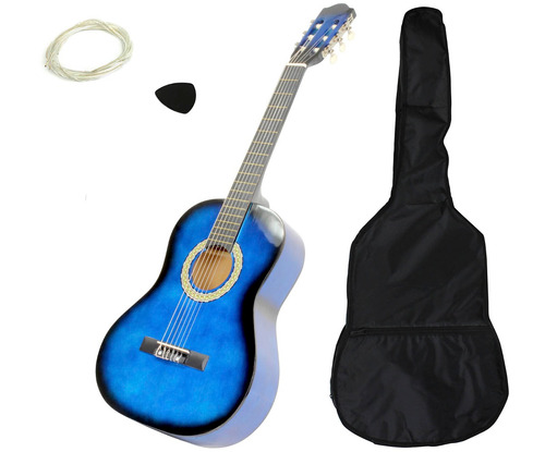 Paquete De Guitarra Acustica Azul Con Maletin Y Accesorios