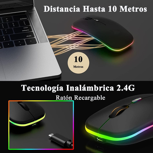 Mouse Led Recargable Ratón Silencio Inalámbrico Rgb Color