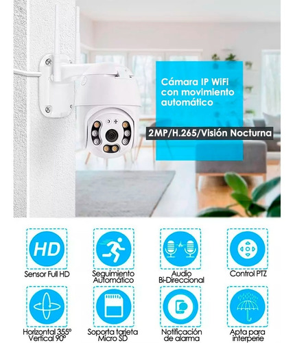 Imagen 5 de 7 de Cámara Domo Ptz Movimiento 360 Wifi Exterior Full Hd Flash