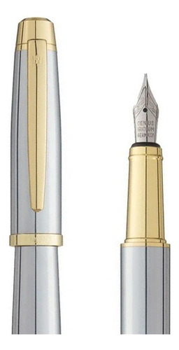 Caneta Crown Drezden Tinteiro Cromada E Dourada Ex39699s