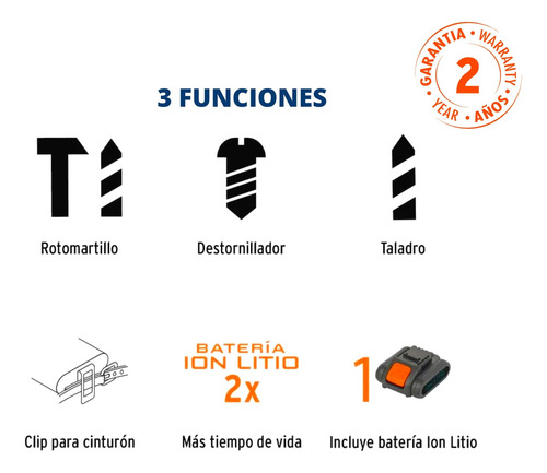 Taladro Percutor Inalámbrico 20v 3 Funciones 220v Truper