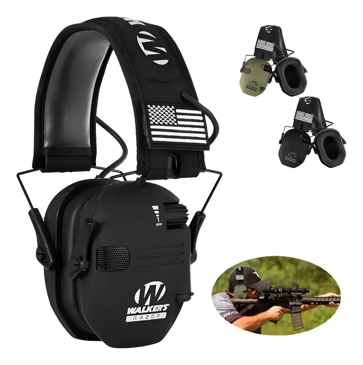 Protetor Auricular Eletrônico Tático Nrr 23db Tiro E Caça Preto