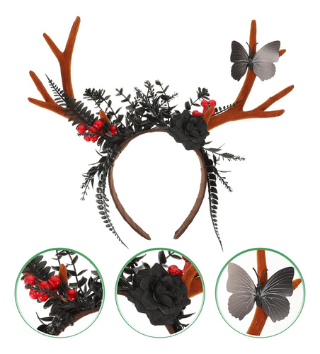Diadema Navideña Con Cuernos De Ciervo Y Accesorios Para El