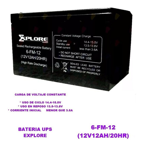 Imagen 1 de 1 de Bateria Ups Explore 12v/12ah Modelo 6-fm-12