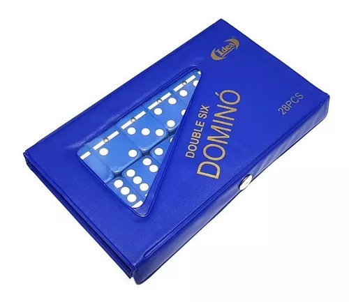 Jogo De Dominó - Estojo Azul Com 28 Peças - Dominoes - Brinquedos