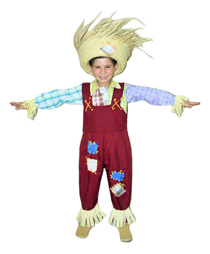 Disfraz De Espantapajaros Overol Con Camisa Y Maquillaje Clasico Multicolor Para Niño