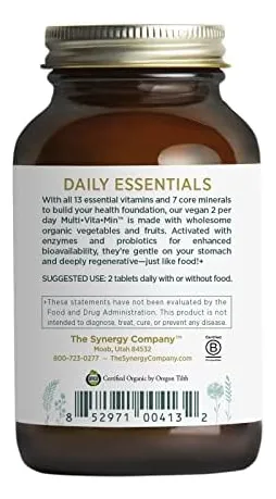 Pure Synergy Multi·vita·min | Multivitamínico Vegano Hecho Con Alimentos Integrales Orgánicos 60 Tabletas