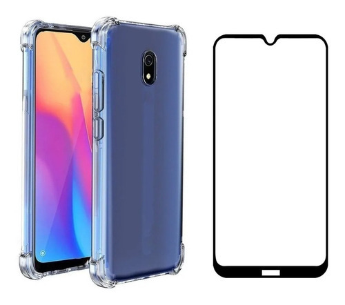 Capa Case Anti Shock + Pelicula Vidro Para Xiaomi Redmi 8/8a Cor Transparente Liso