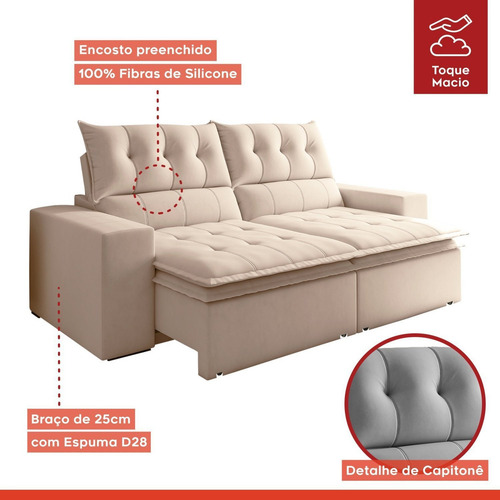 Sofá Retrátil E Reclinável 4 Lugares Pillowtop Duplo M118