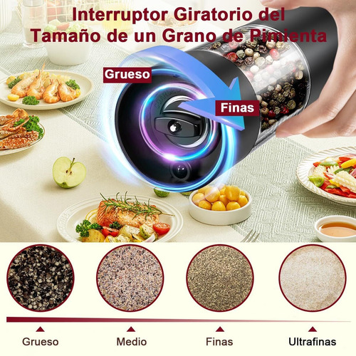 Molinillo De Pimienta Y Sal Eléctrico Grosor Ajustable,