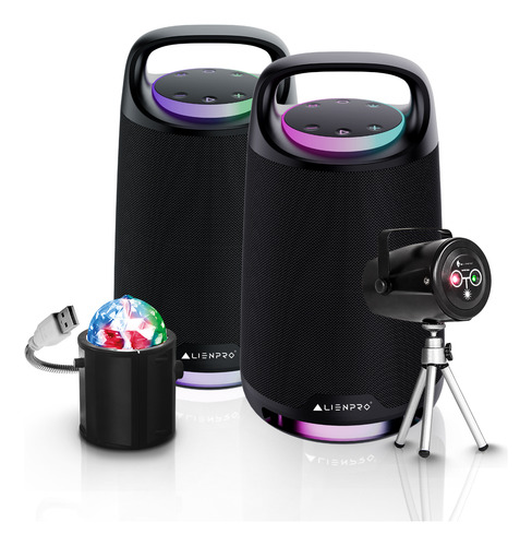 Kit Bocinas Vulkano X2 Láser Mini Rg + Lámpara Usb Alienpro Negro