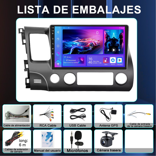 Autoestéreo De Pantalla Táctil 8+128gb Honda Civic 2006-2011 Negro