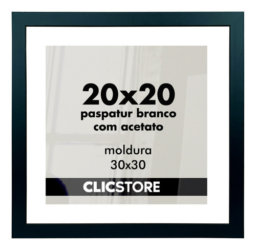 Moldura Paspatur Branco Acetato Quadro Retrato Foto  20x20 Cor Preto