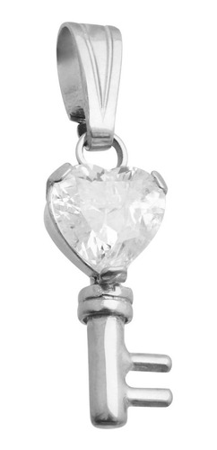 Dije Llave De Plata 925 Con Piedra Cubic Corazón De 1cm