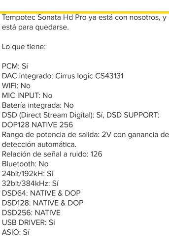 Dac/amp Tempotec Sonata Hd Pro(usb C Y A Genérico) (Usado)