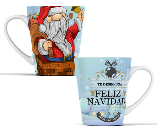 Taza Cónica 12 Oz Santa Claus Con Bolsa De Regalos