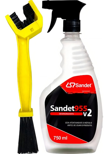 Escova Limpa Corrente Moto Detailer + 955 Spray Sandet 750ml Cor Branco