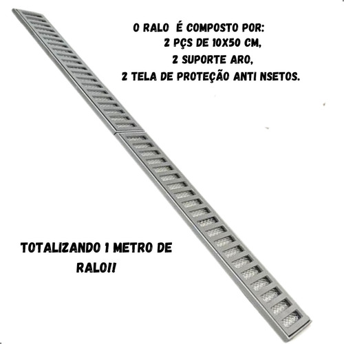 Ralo Grelha Linear 10x100 Aluminio (2 Pçs 10x50) C/ Tela Ant