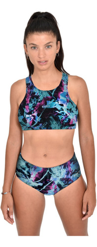 Combo Top + Bombacha Malla Natacion Mujer 2 Piezas Safit