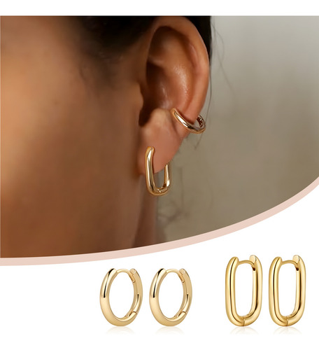 Reimay 6 Aretes De Laminado Oro 14k Mujer Arracadas Huggies Moda