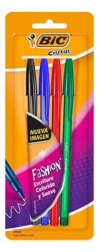 Bolígrafo Bic Cristal Fashion Colores Vivos Punto 1.0mm 4 Pz Tinta Básicos Exterior Básicos
