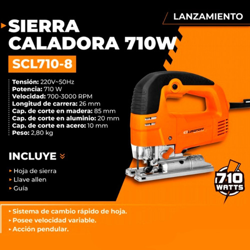 Sierra Caladora Pendular 710w + Lijadora Orbital 320w + Acc.
