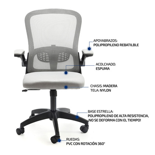 Silla De Escritorio Y Oficina Ergonomica Pc Giratoria Femmto Color Gris
