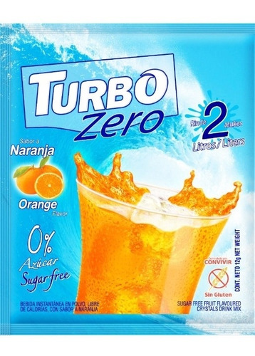 10 Sobres Jugo Refresco En Polvo Turbo Zero Azúcar Naranja