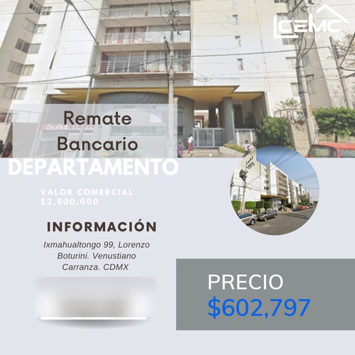 Departamento En Remate Bancario En Lorenzo Boturini, Venustiano Carranza