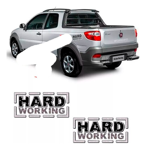 Par Adesivo Lateral Hard Working Fiat Strada Emblema