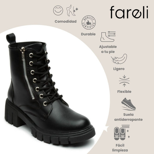 Botas Combat Mujer Urbana Militar Dakota Negro Fareli