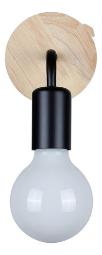 Lampara Pared Aplique Nordico Base Madera Portalámpara Metal Negro