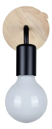 Lampara Pared Aplique Nordico Base Madera Portalámpara Metal Negro